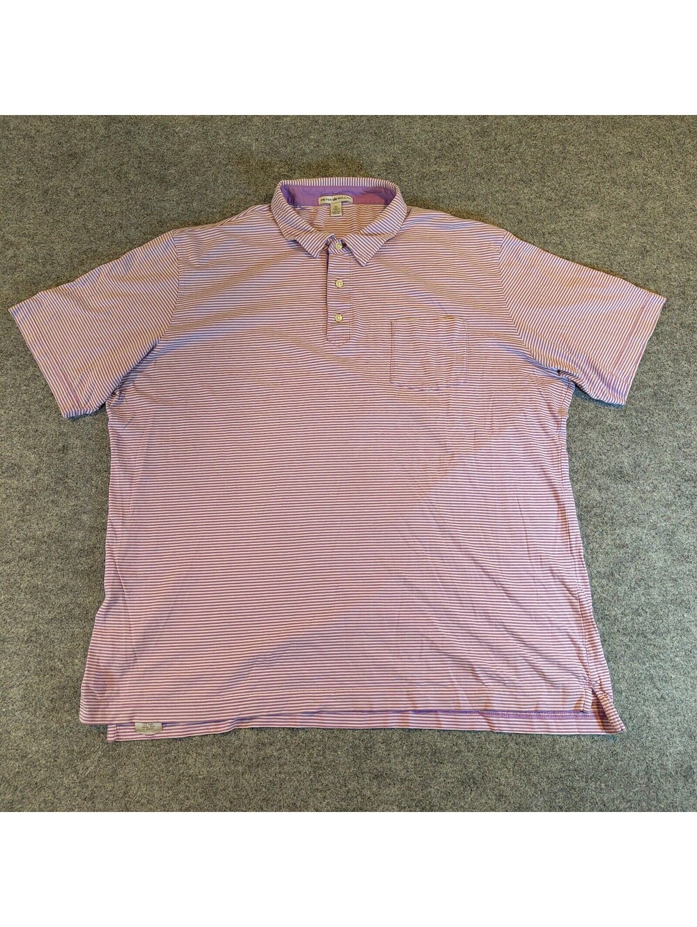 Peter Millar Striped Pima Cotton Polo Shirt Purple/White Men's Size XL